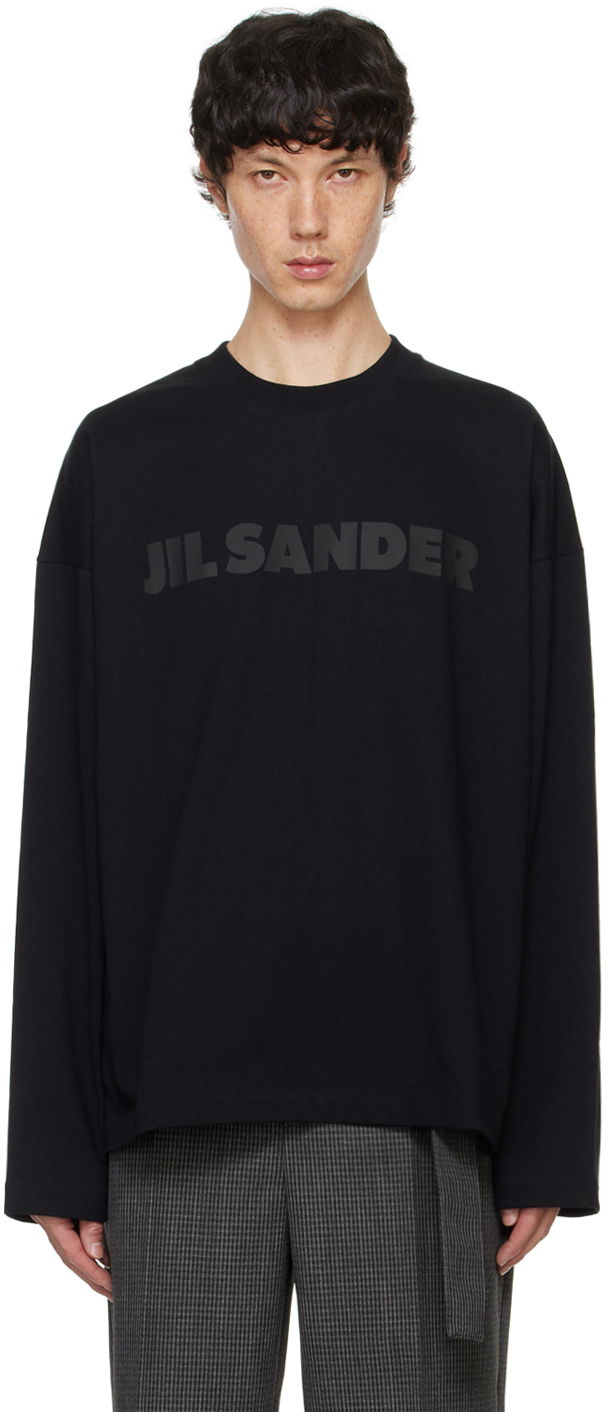 Тениска Jil Sander Black Printed-Logo Long Sleeve T-Shirt Черно | J21GC0167_J20243