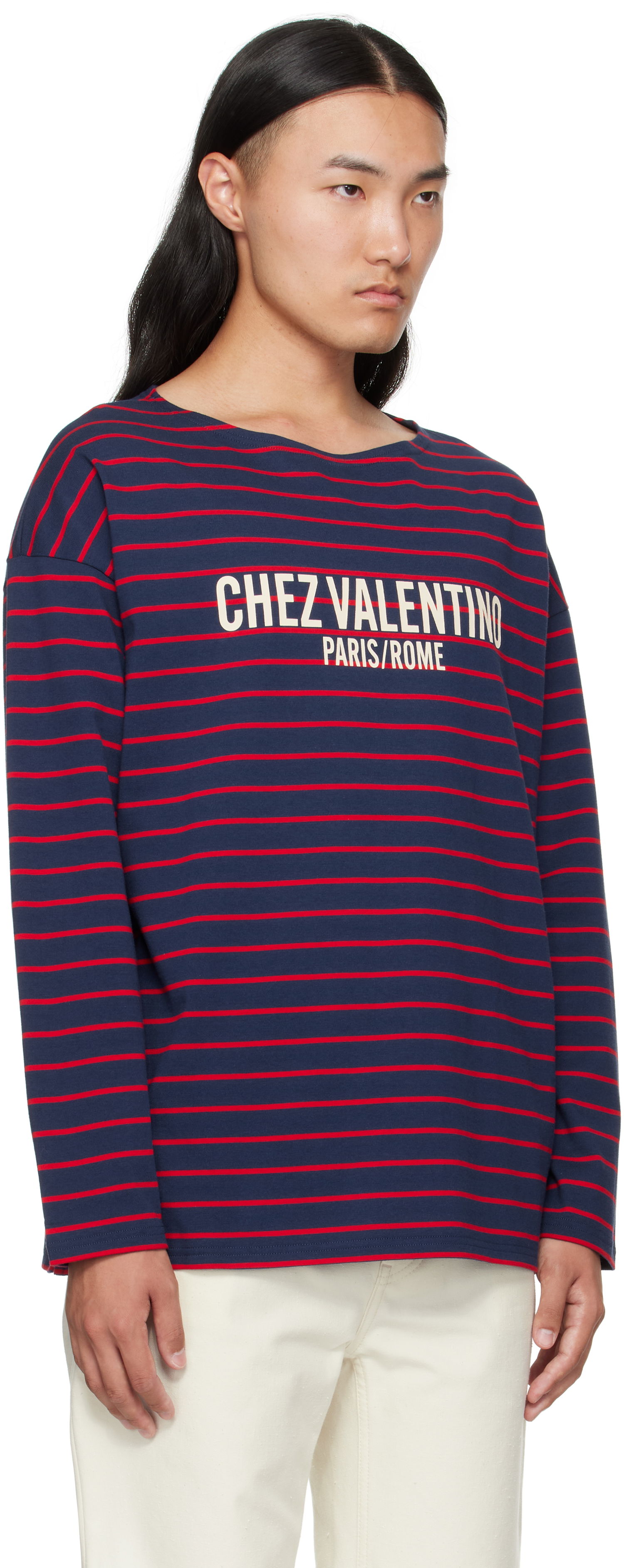 Тениска Valentino Valentino 'Chez Valentino' Print Long Sleeve T-Shirt Тъмно синьо | 7V3MG16RAYJ, 1