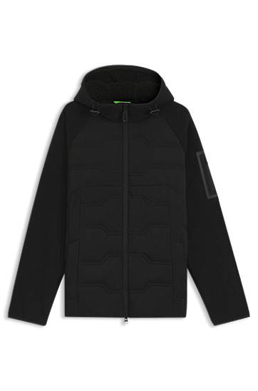 Яке BOSS Water-repellent Hybrid Jacket with Quilting and Teddy Fleece Черно | 50544566, 0