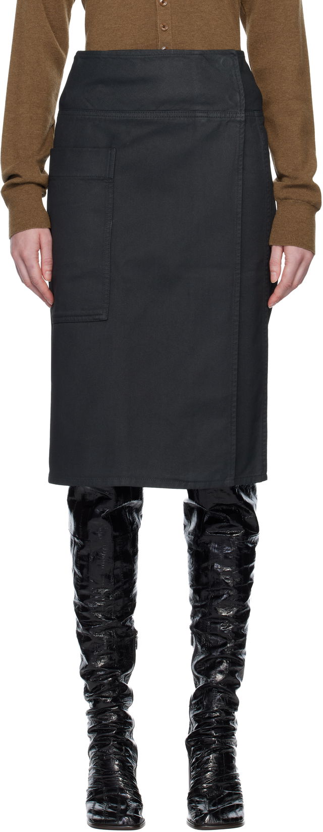 Apron Denim Midi Skirt