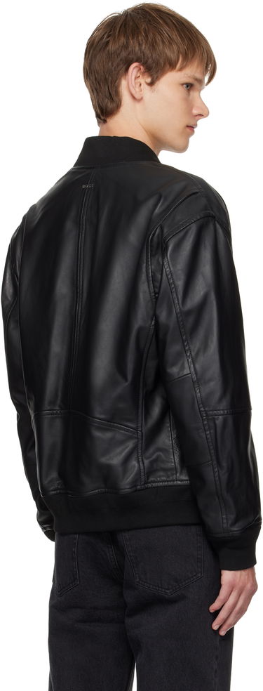 Яке бомбър BOSS Regular-Fit Textured Leather Bomber Jacket Черно | 50547545, 2