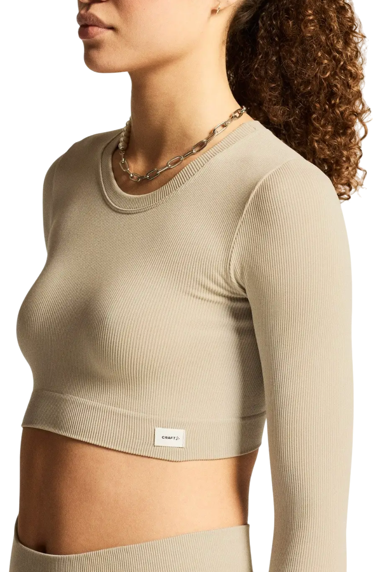 Съкратен топ Craft Craft Collective Rib Cropped Long Sleeve T-Shirt Бежово | 1916014-608000