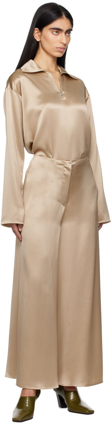 Панталони Nanushka Nanushka Zaniah Satin Wide-Leg Trousers Бежово | NW25RSPA02872, 3