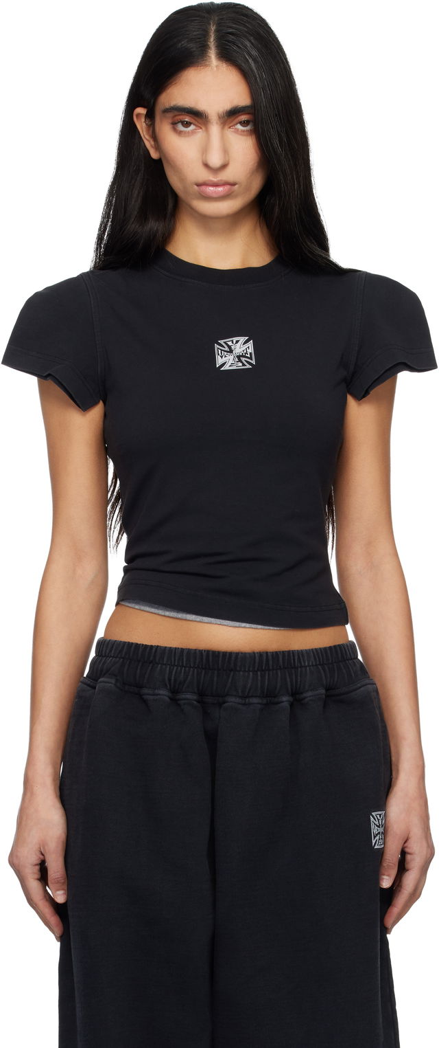 Cropped Fitted T-shirt with Biker Cross Logo