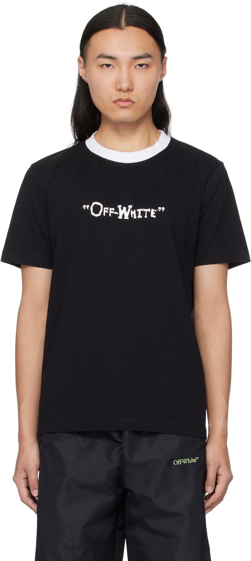 Тениска Off-White Slim Quote T-Shirt Черно | OMAA027S25JER0091001