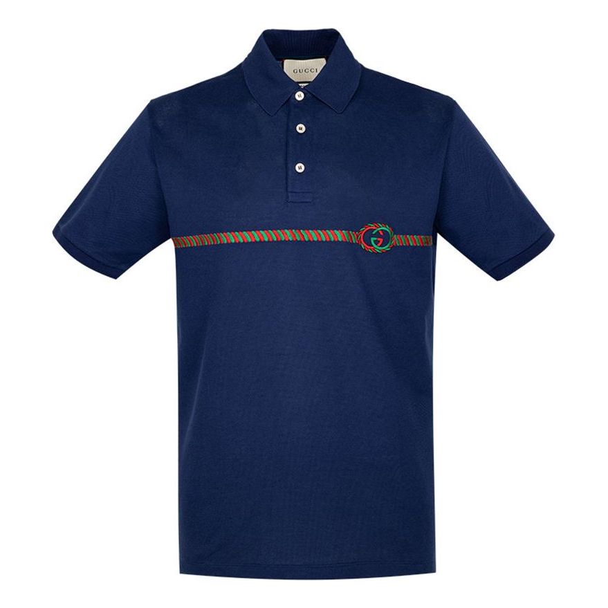 Поло тениска Gucci Logo-Embroidered Polo Синьо | 598957-XJB0V-4684, 0