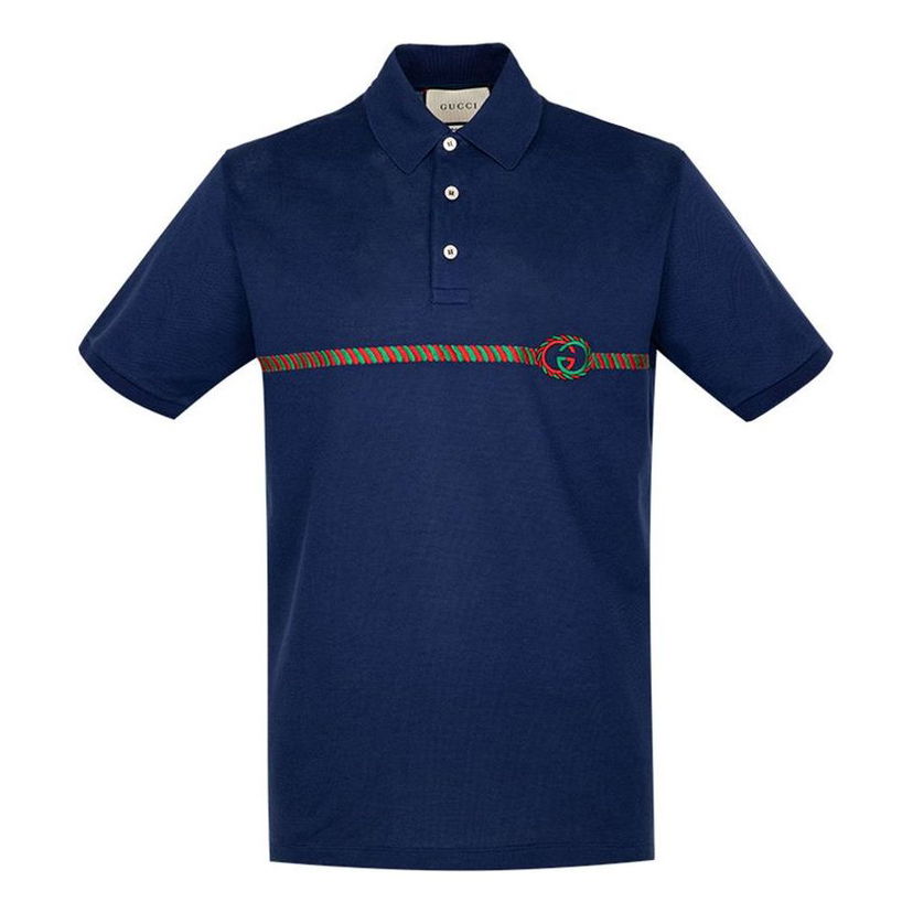 Поло тениска Gucci Logo-Embroidered Polo Синьо | 598957-XJB0V-4684
