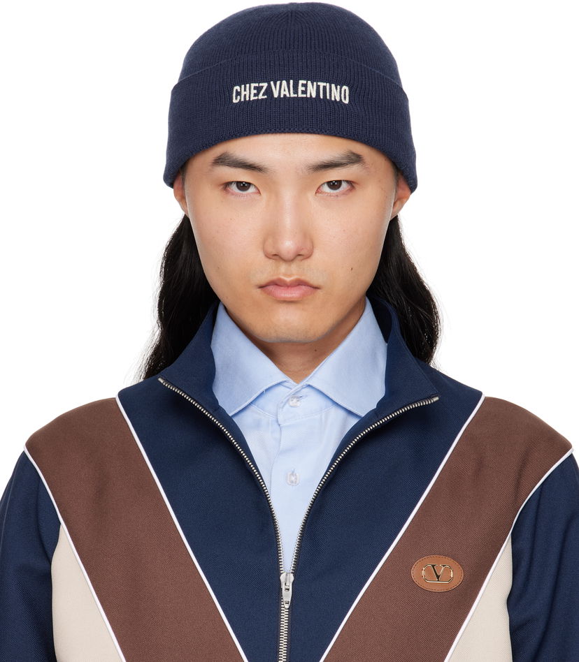 Шапка Valentino Valentino 'Chez Valentino' Wool Beanie Тъмно синьо | 7Y2HB02RFZL