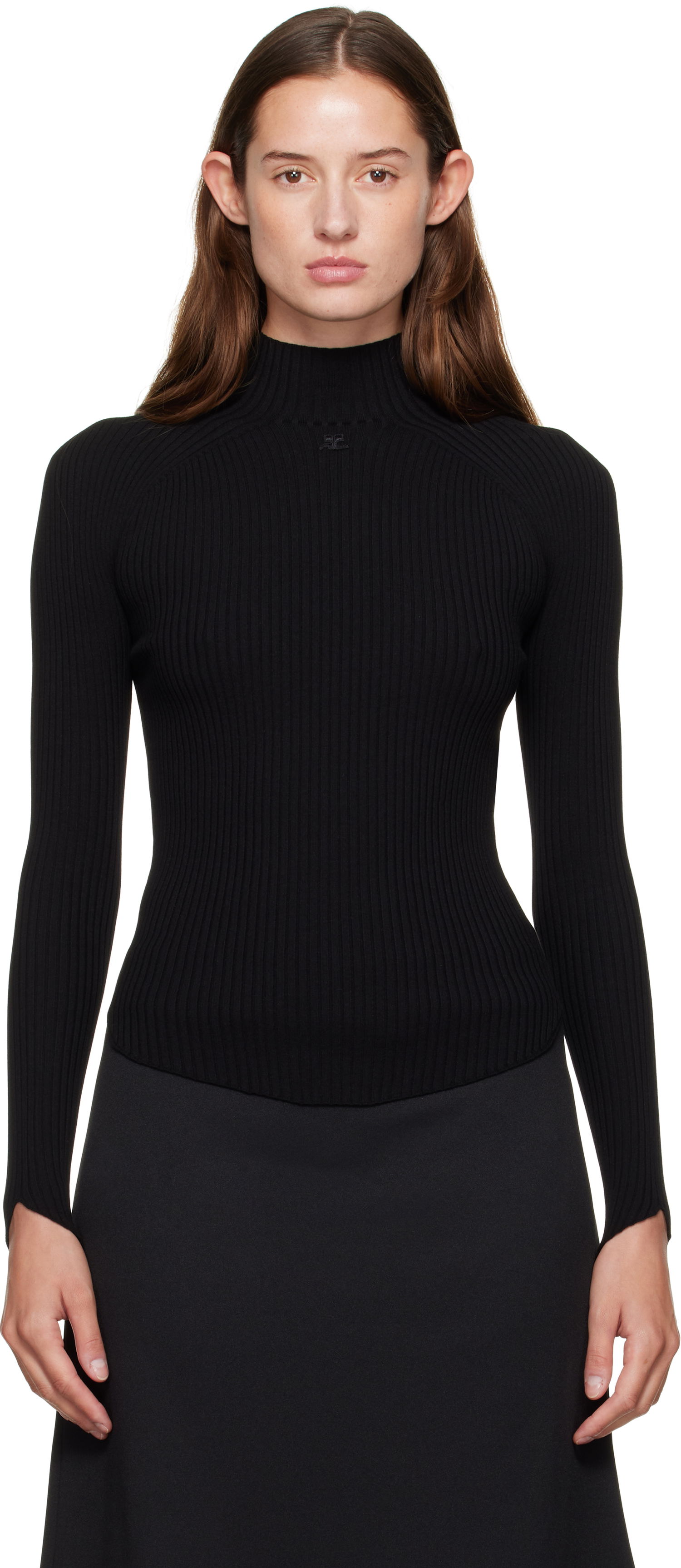 Пуловер Courrèges Courrèges Ribbed Mock Neck Sweater Черно | 325MPU251FI0001, 0