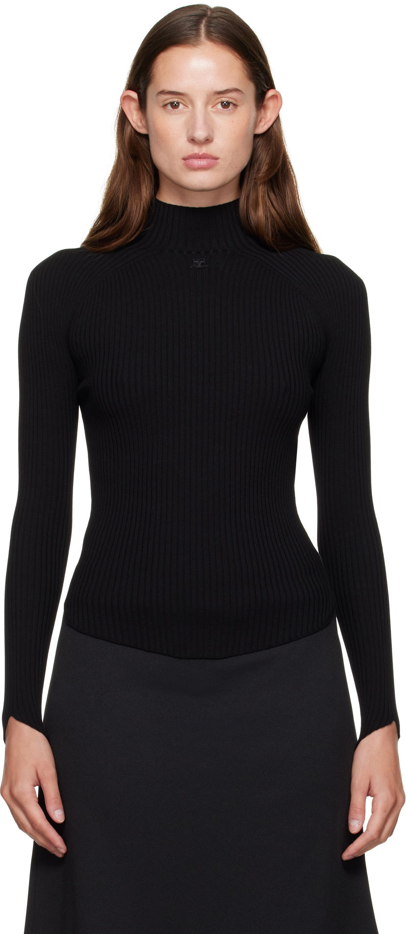 Пуловер Courrèges Courrèges Ribbed Mock Neck Sweater Черно | 325MPU251FI0001