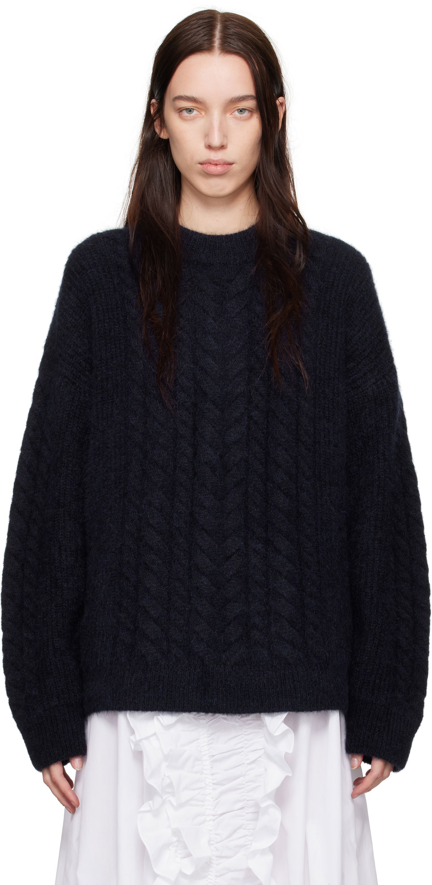 Пуловер Cecilie Bahnsen Anette Cable Knit Sweater Тъмно синьо | 3.24KNI51002 ANETTE JUMPER, 0
