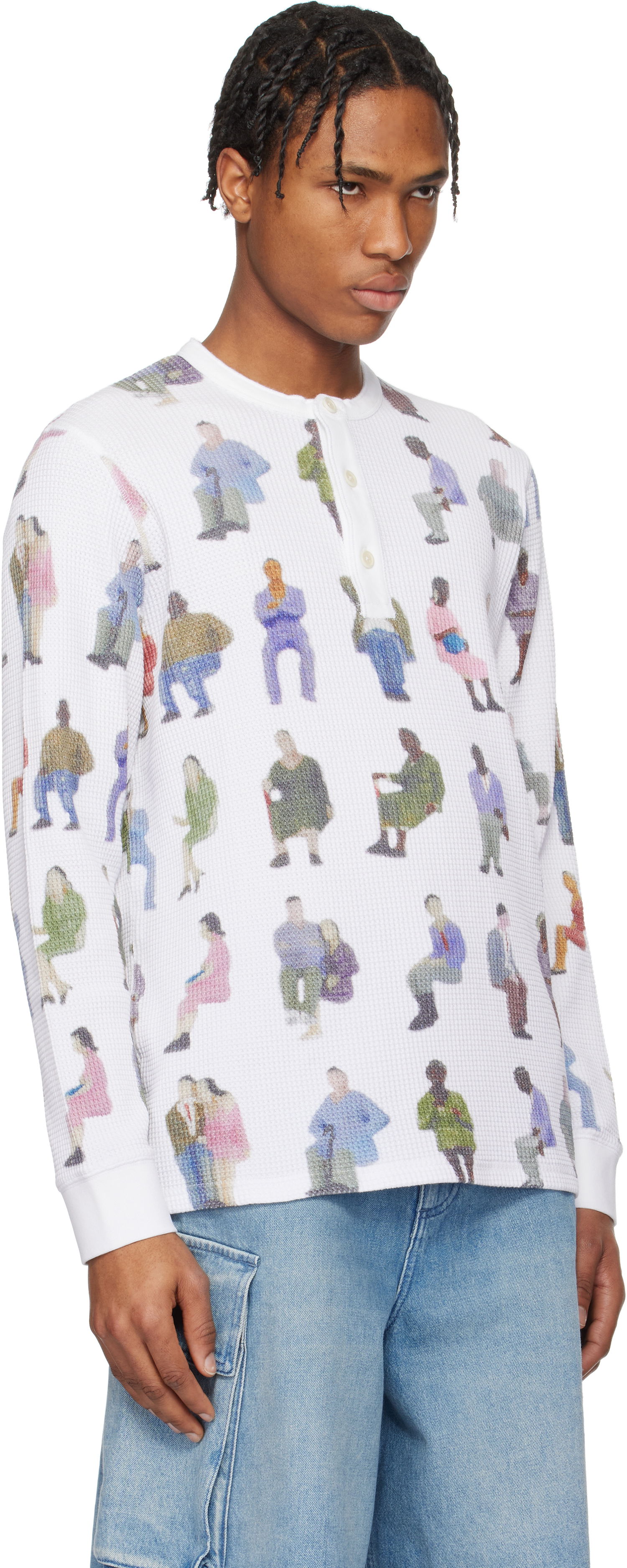 Пуловер JW Anderson JW Anderson Printed Waffle Henley Бяло | JO0260-PG1737, 1