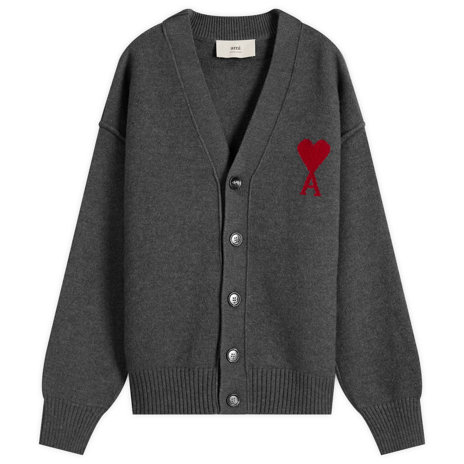 Пуловер AMI Men's Felted Merino Wool Knit ADC Cardigan, Size Large Сиво | H25UKC367-018-084H25, 1