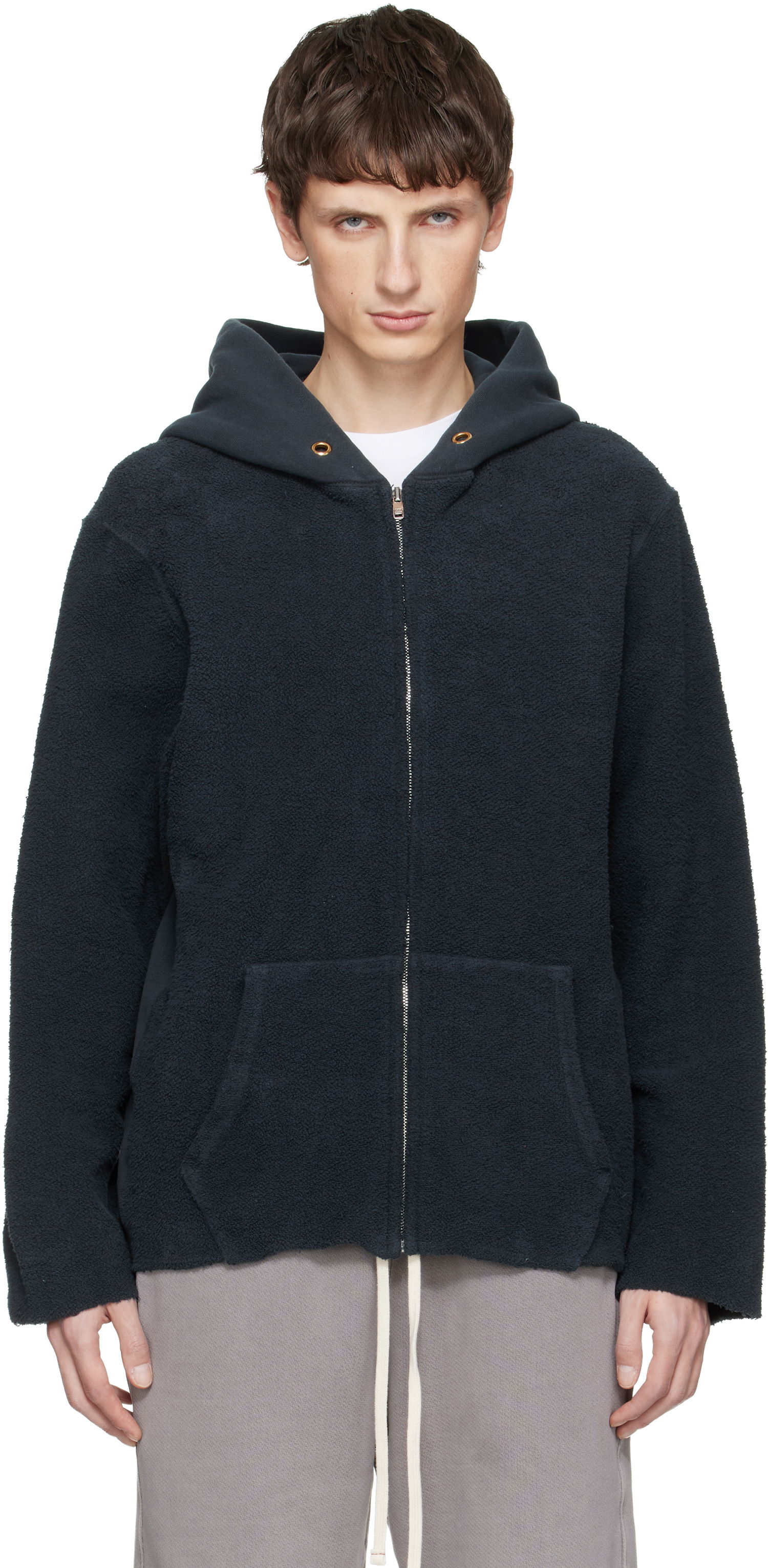 Суитчър LES TIEN Heavyweight Inside Out Raw Zip Hoodie Тъмно синьо | CF-1151-IO-PD, 0