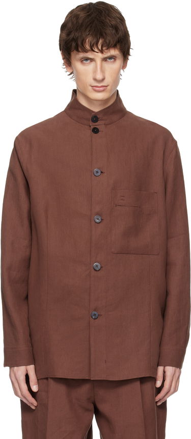 Яке ZEGNA Standing Collar Button-Front Overshirt with Chest Pocket Кафяво | 973C58A9 SON95, 0