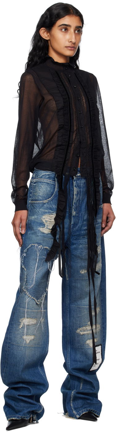 Риза Ann Demeulemeester Ann Demeulemeester Monya Sheer Ruffle Blouse Черно | B0012852-KN008-099, 3