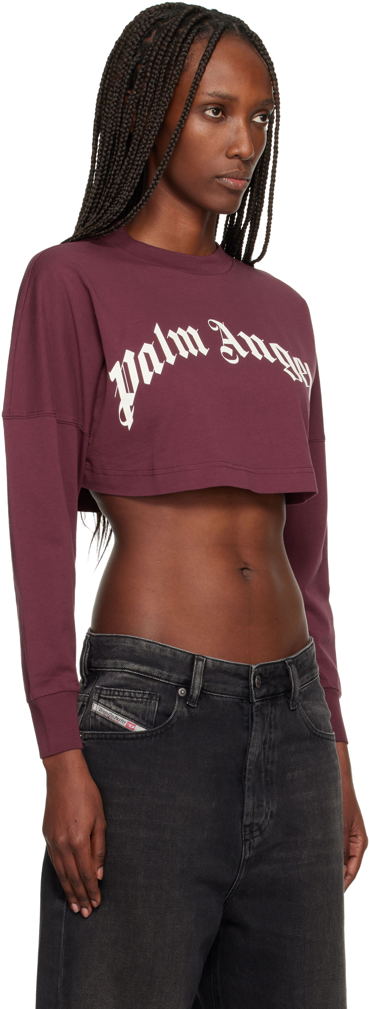 Съкратен топ Palm Angels Curved Logo Crop T-shirt Бургунди | PWAB023F25JER0022803, 1