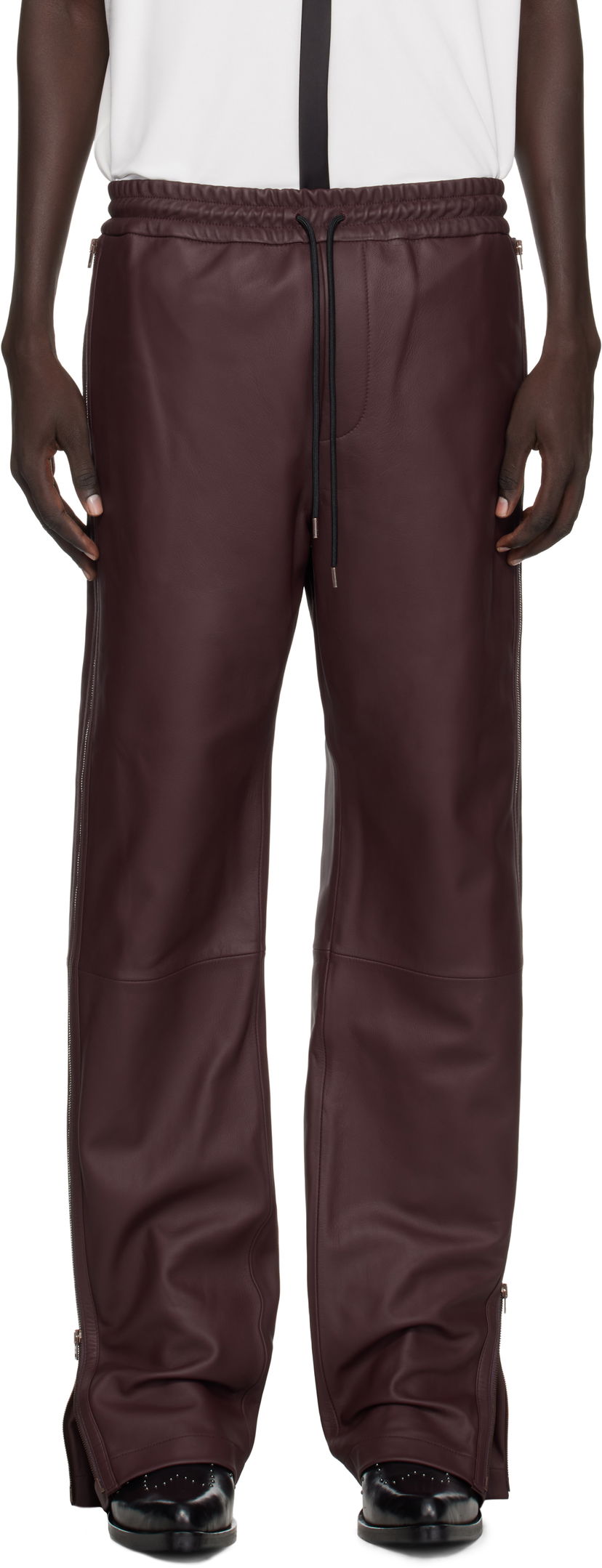 Панталони Acne Studios Acne Studios Regular Fit Leather Pants Бургунди | BK0695-