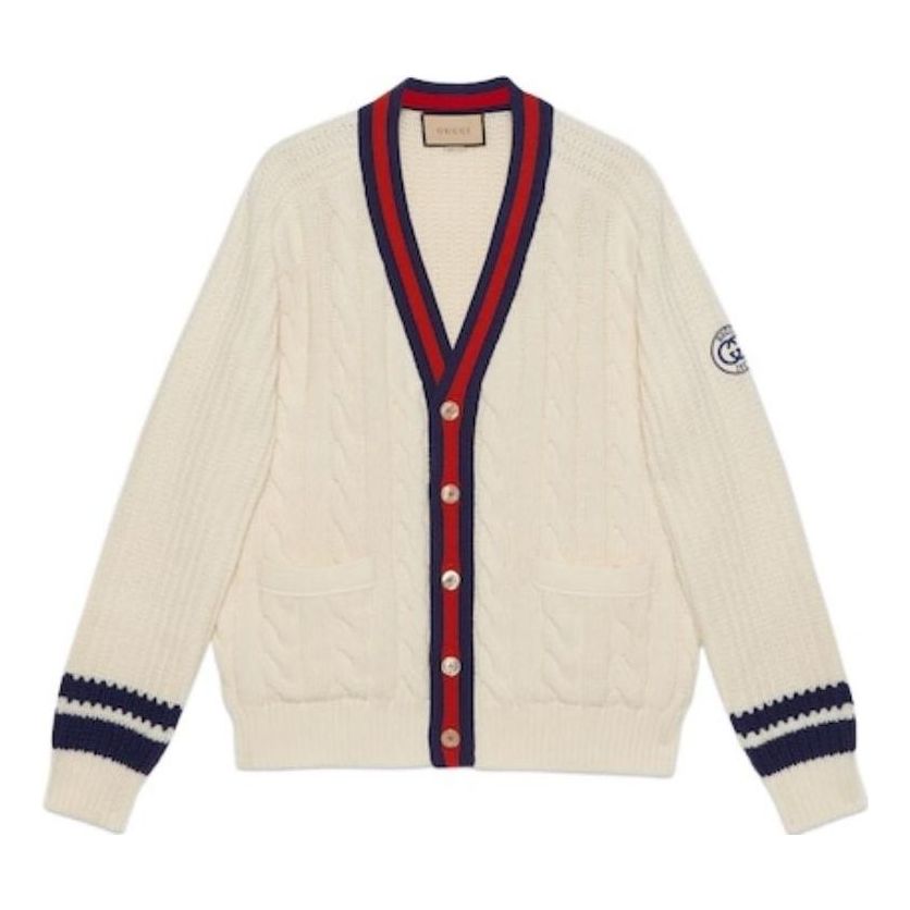 Пуловер Gucci Gucci Cable Knit Cardigan Бяло | 763373-XKDPC-9189, 0