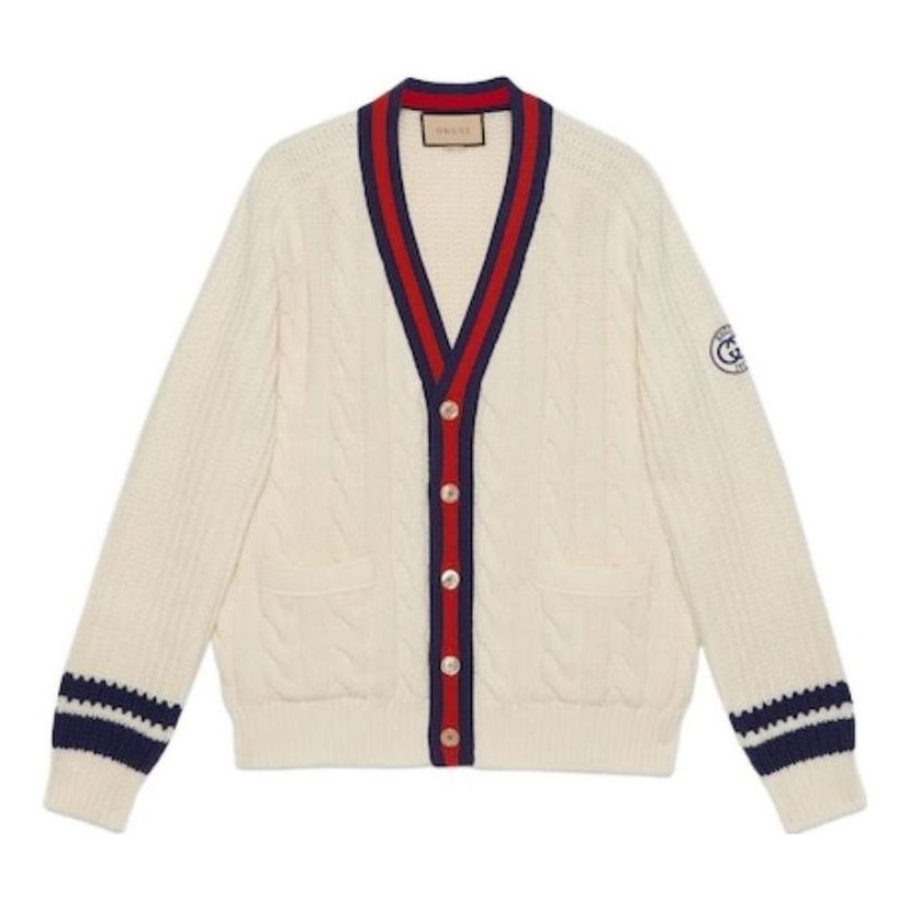 Пуловер Gucci Gucci Cable Knit Cardigan Бяло | 763373-XKDPC-9189