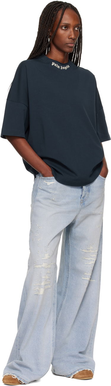 Тениска Palm Angels Curved Logo Collar Oversized T-shirt Тъмно синьо | PWAA07DF25JER0014903, 3