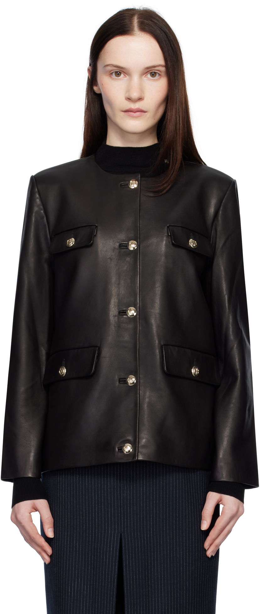 Яке Anine Bing Lydia Buttoned Leather Jacket Черно | A-01-10387-BLK26