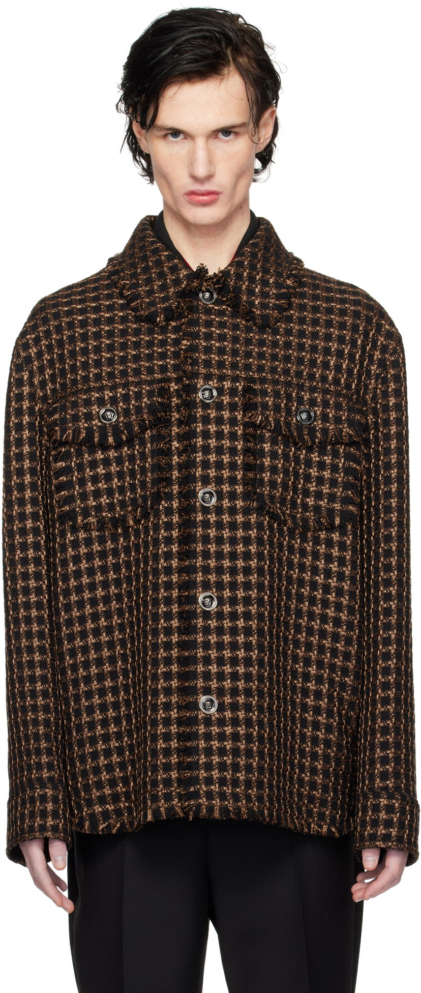 Яке Versace Tweed Overshirt Jacket Кафяво | 1017402_1A12329