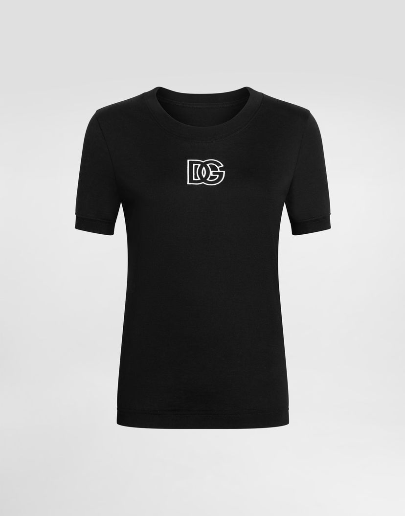 Тениска Dolce & Gabbana Dolce & Gabbana Jersey T-Shirt with DG Embroidery Черно | F8N08ZGDC9WN0000