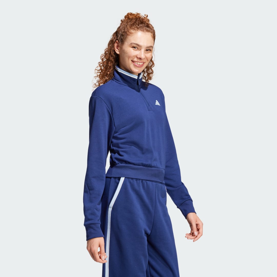 Суитчър adidas Performance French Terry Cropped Quarter-Zip Sweatshirt Синьо | JG4172, 1