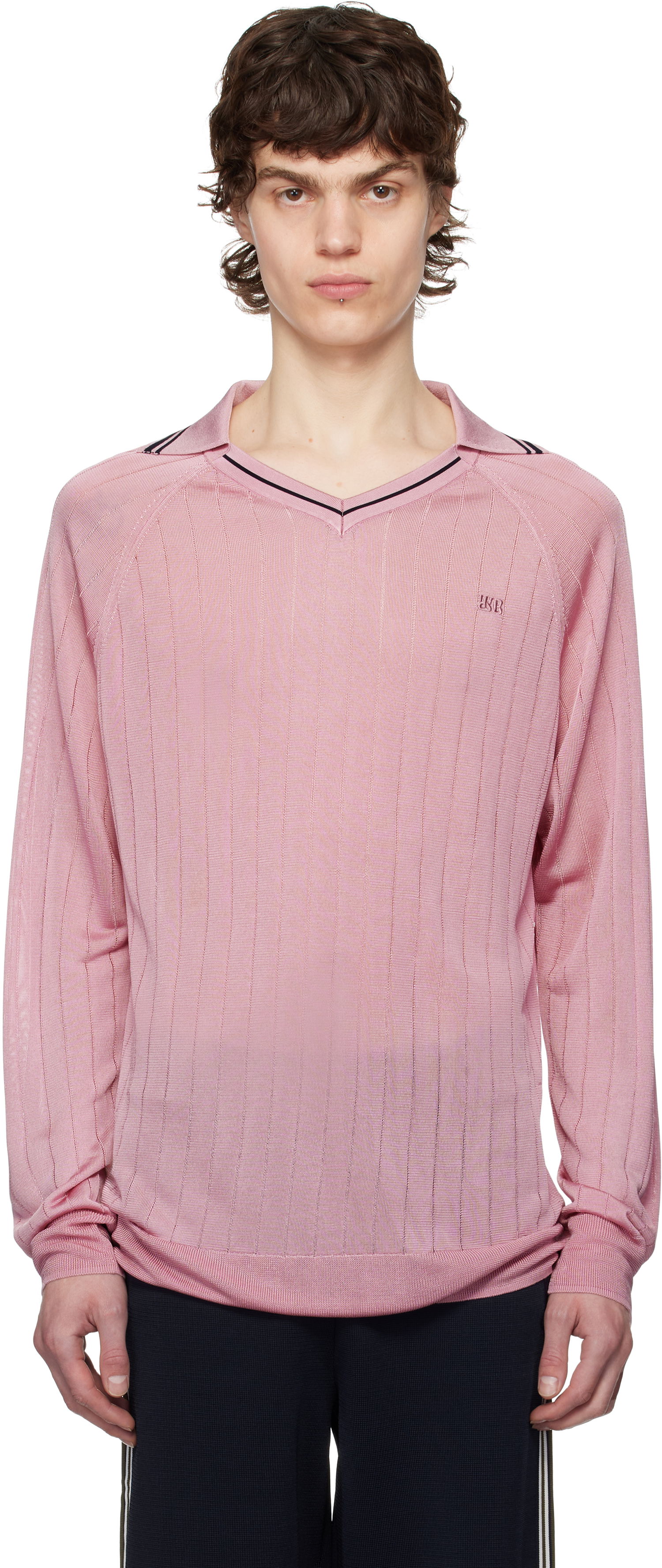 Пуловер Wales Bonner Wales Bonner Roots Knit Polo Shirt Розово | MS25KN33-KN08-200 BRIGHT RAYON, 0
