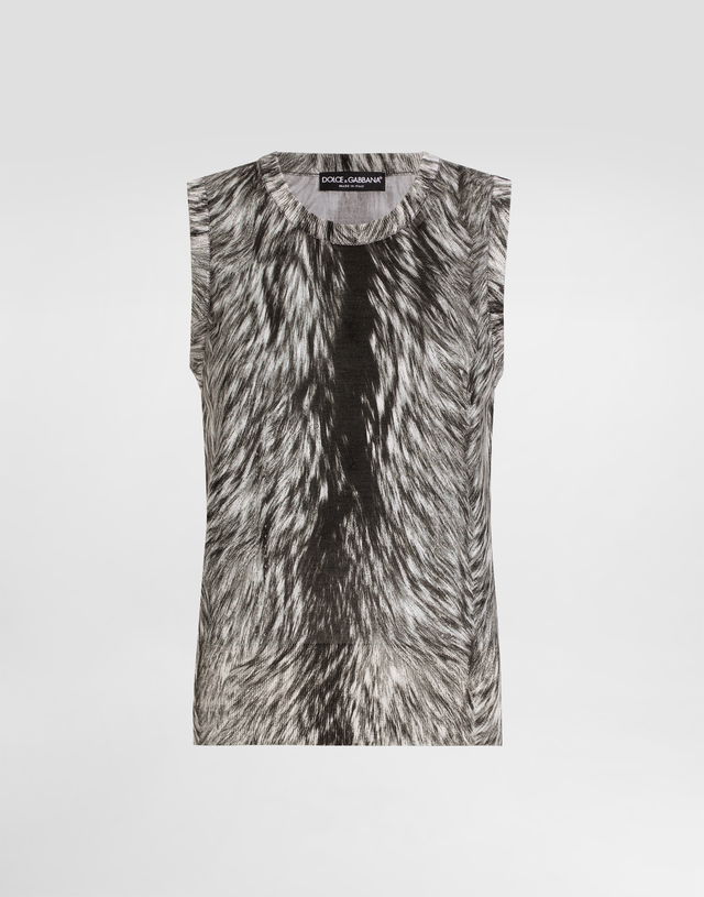 Dolce & Gabbana Silk Tank Top with Fur Print
