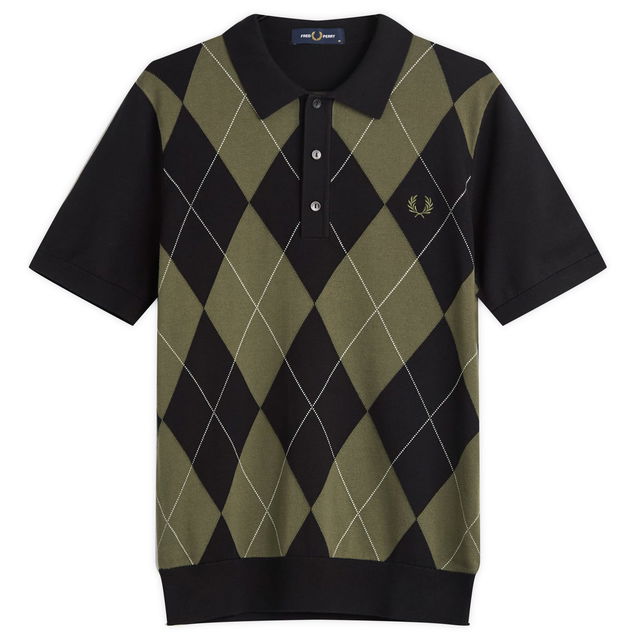 Fred Perry Argyle Knitted Polo Shirt, Size Large