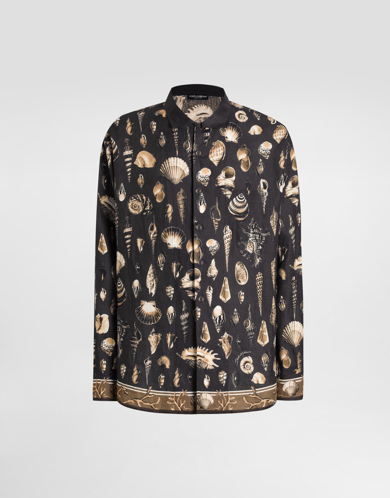 Риза Dolce & Gabbana Dolce & Gabbana Oversized Linen Canvas Shell-Print Shirt Черно | G5NK0TFP4NSHM5PI, 0
