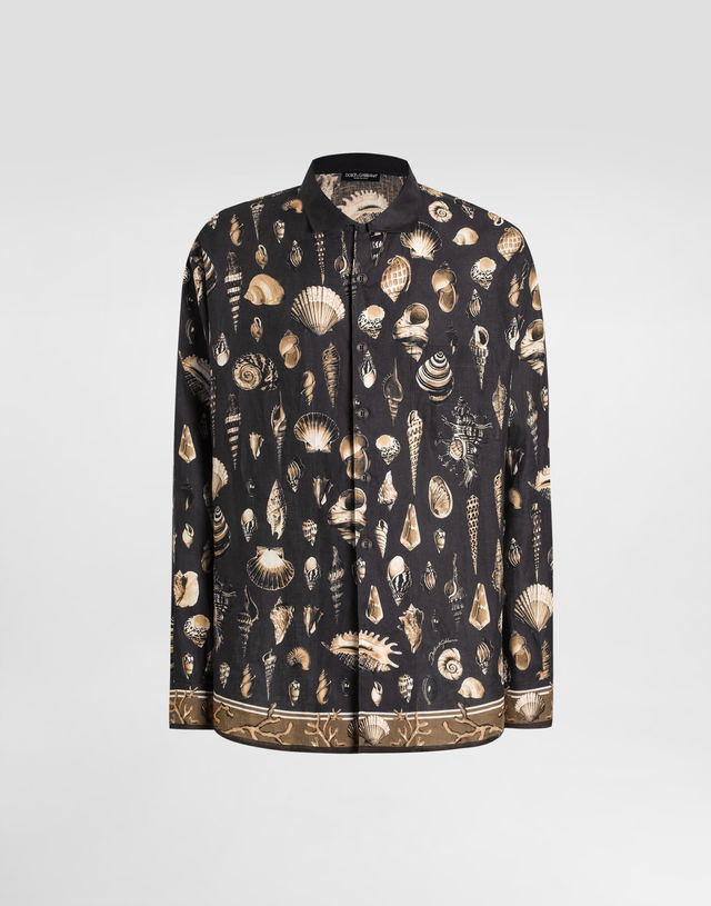 Dolce & Gabbana Oversized Linen Canvas Shell-Print Shirt