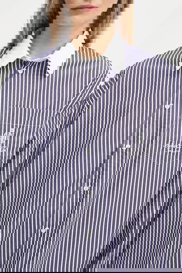 Риза Sporty & Rich Sporty & Rich Vendome Oversized Relaxed Striped Cotton Shirt with Classic Collar Тъмно синьо | SI019602231ST02, 3
