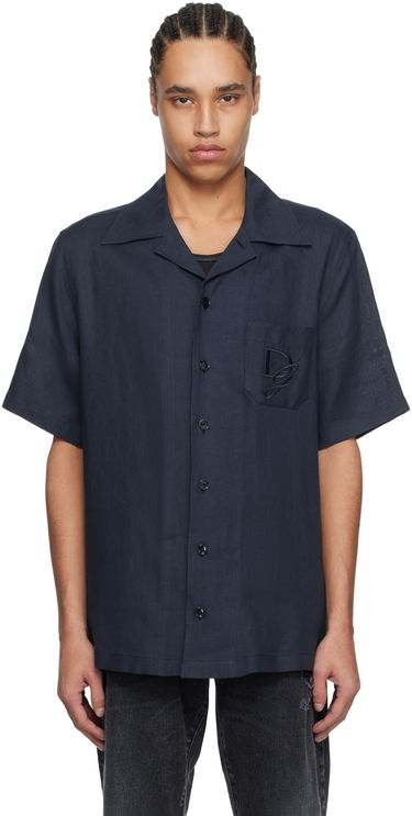 Риза Dolce & Gabbana Dolce&Gabbana Logo Embroidered Linen Resort Shirt Тъмно синьо | G5JH9ZFU4LG, 0