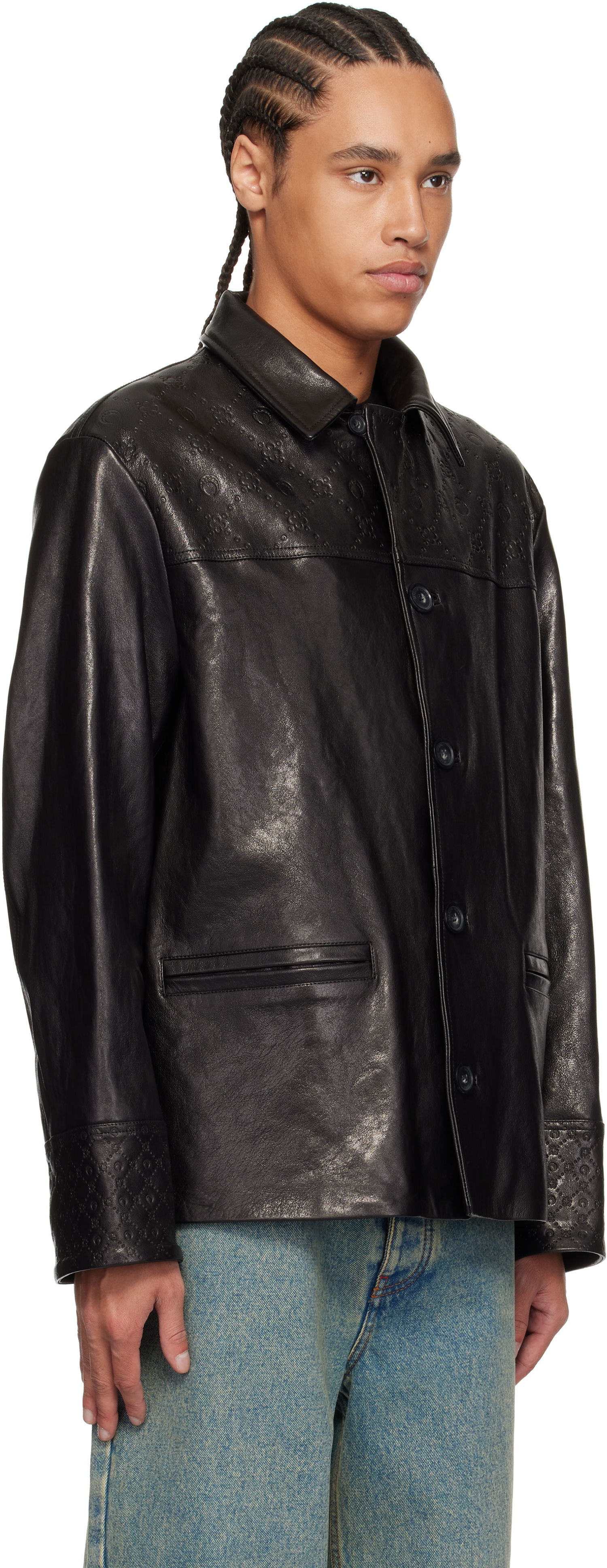 Яке Marine Serre Marine Serre Monogram Embossed Boxy Leather Jacket Черно | MJA065B RLEA0021, 1