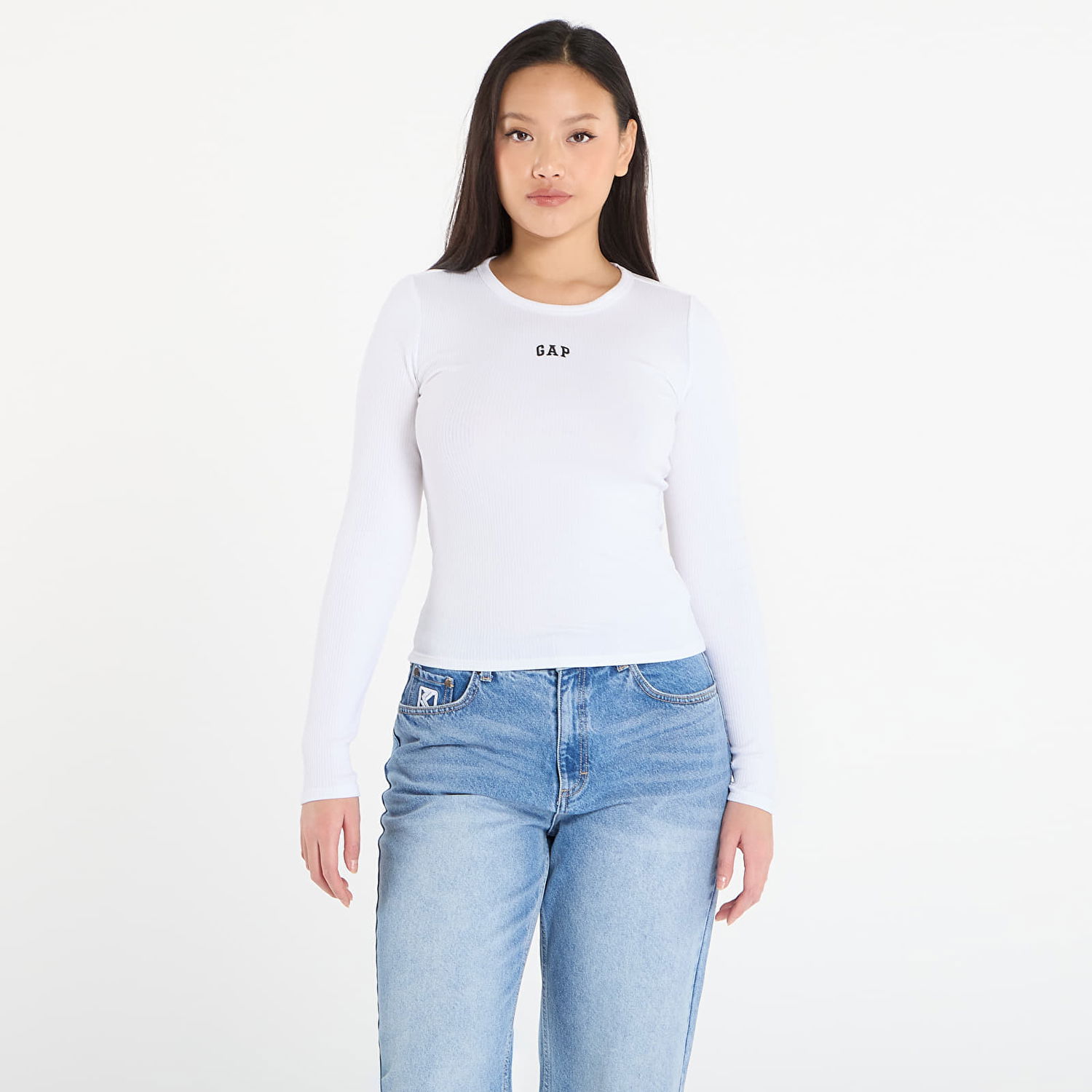 Тениска GAP Long Sleeve Ribbed Logo Top Бяло | 805668-00, 0