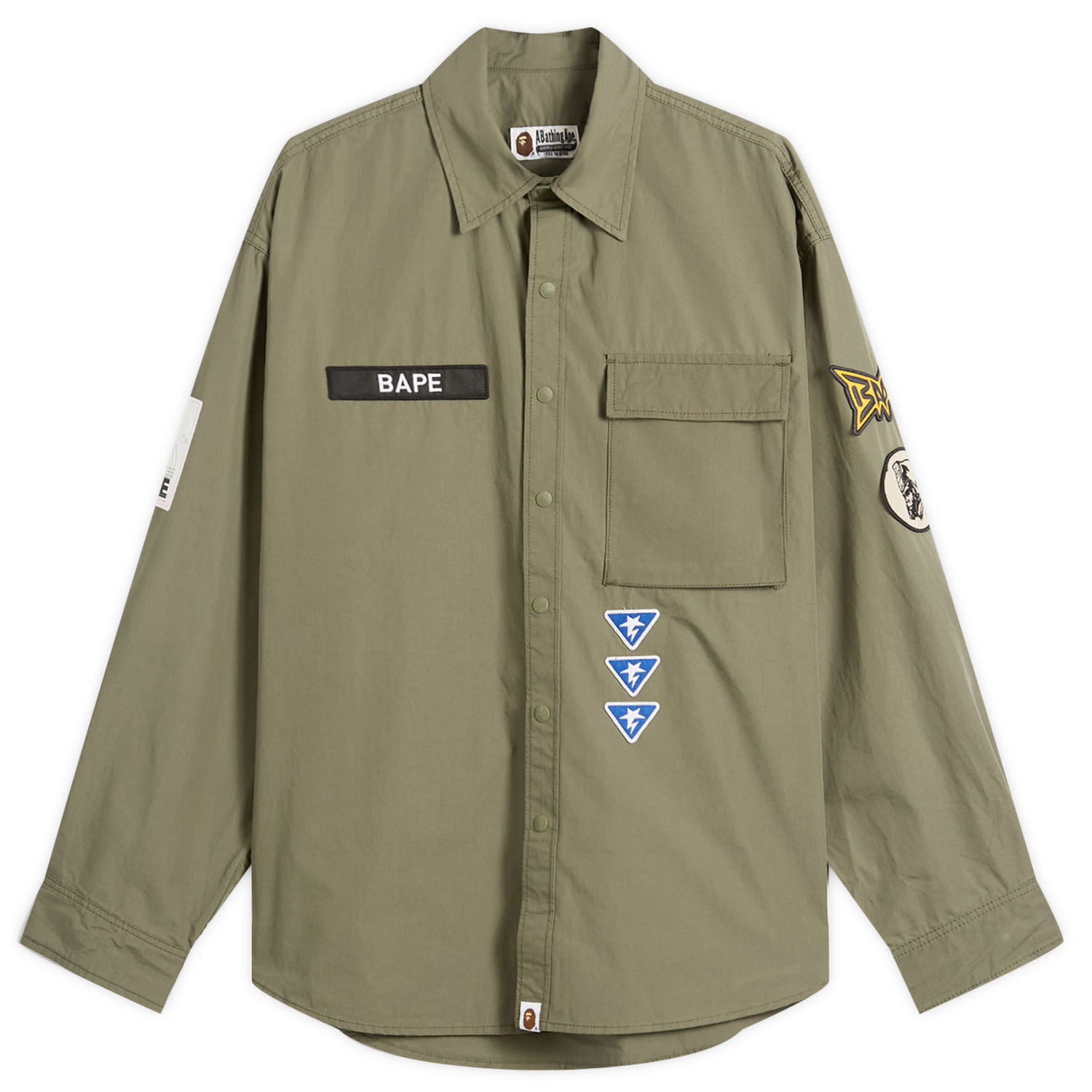 Риза BAPE A Bathing Ape Logo Military Shirt Зелено | 001SHL801301M-ODR, 0
