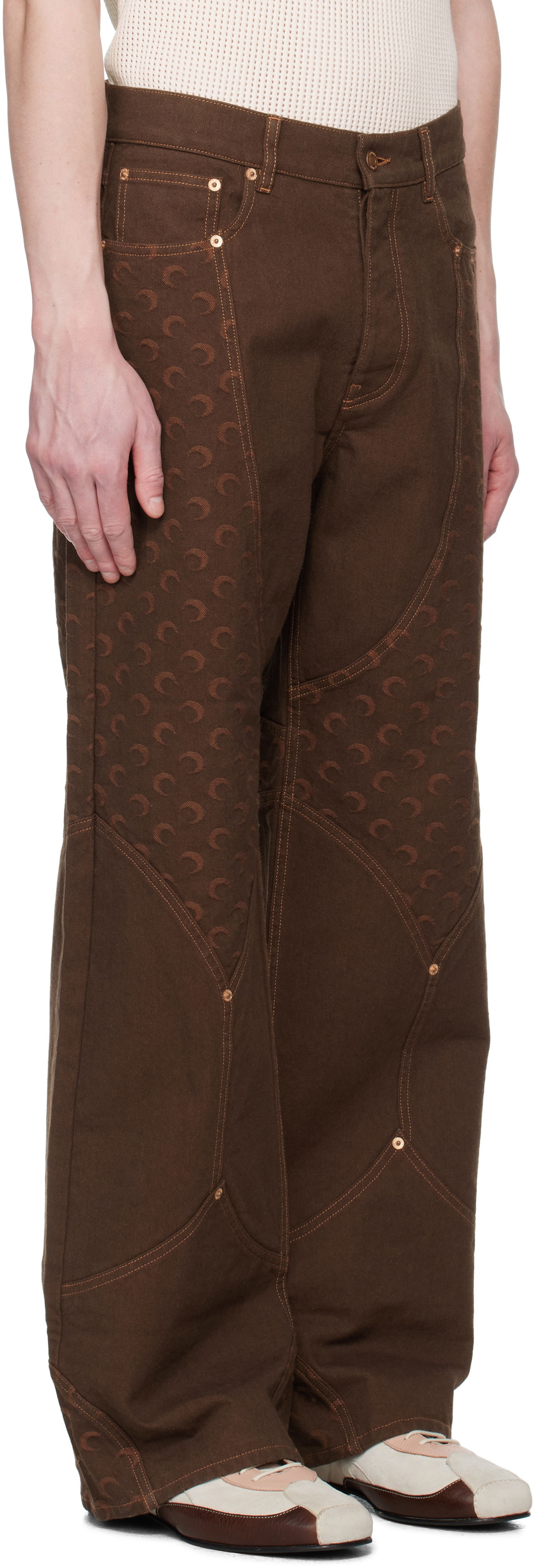 Дънки Marine Serre Marine Serre Moon Jacquard Twill Workwear Trousers Кафяво | MPA073A CWOV0063, 1