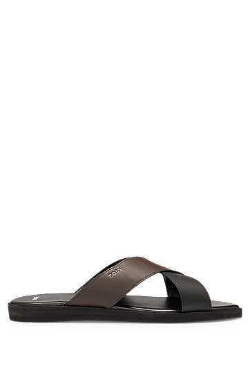 Аксесоари BOSS Two-Tone Faux-Leather Slides Кафяво | 50541774, 1
