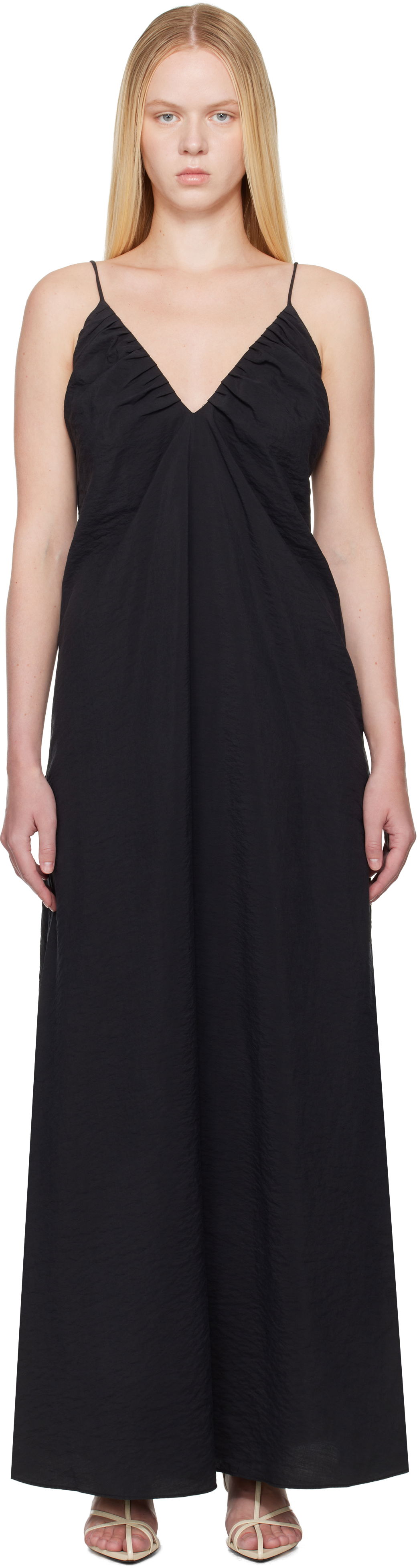 Pокля Róhe Róhe Hammered Silk V-Neck Strap Maxi Dress Черно | 615-33-400, 0