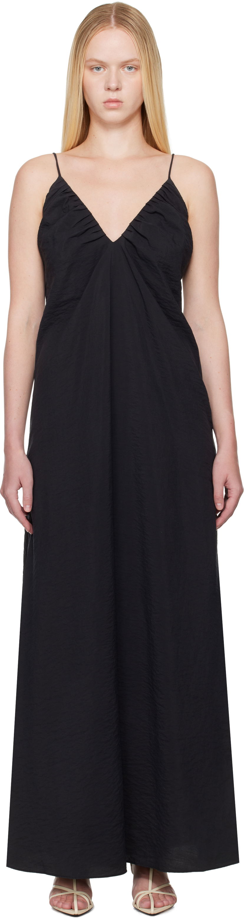 Pокля Róhe Róhe Hammered Silk V-Neck Strap Maxi Dress Черно | 615-33-400