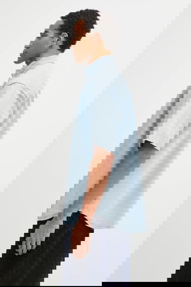 Риза AAPE by A Bathing Ape AAPE Now Relaxed Short-Sleeve Button-Down Denim Shirt Синьо | AAPSRM8515XXO, 1