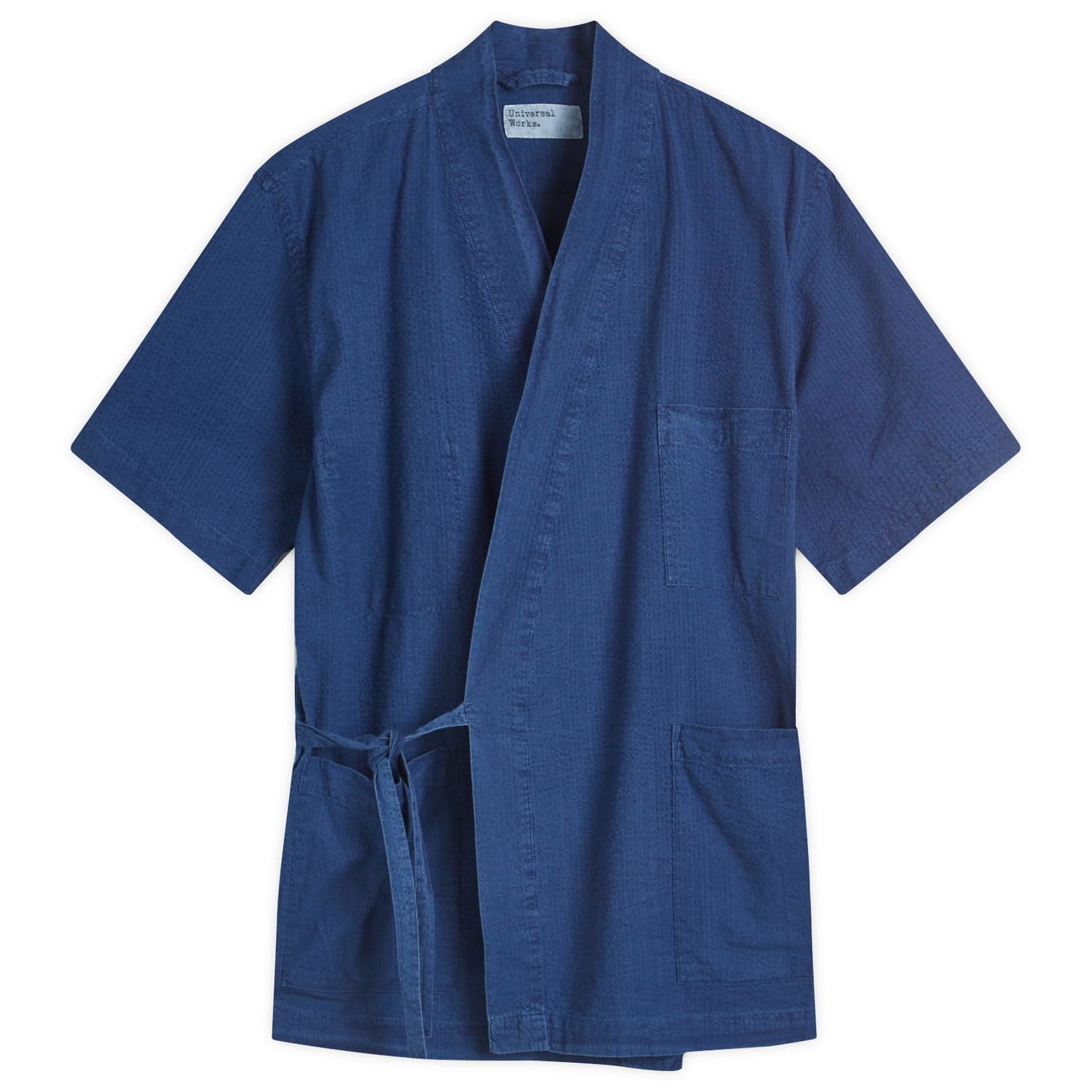 Риза Universal Works Seersucker Short Sleeve Kyoto Shirt, Size Large Синьо | 32563-WSI, 1