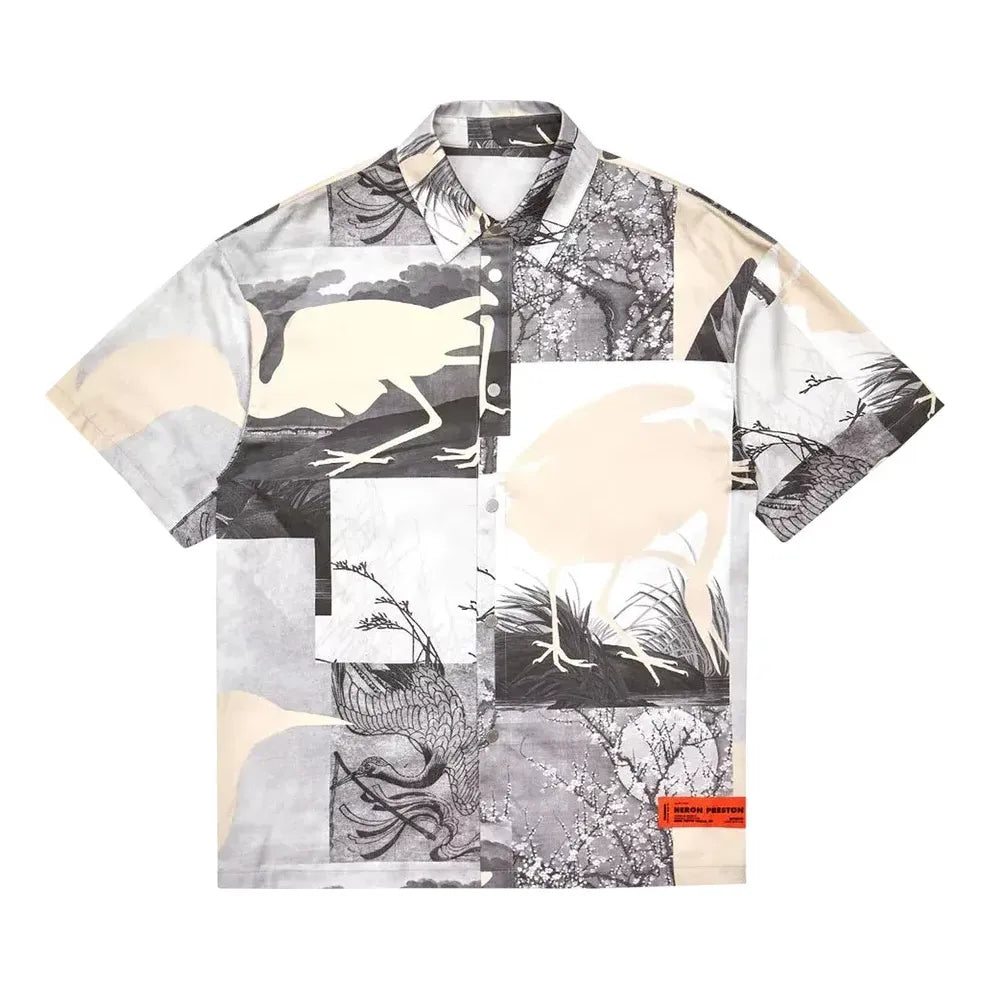Риза HERON PRESTON Heron Preston Cut Out Graphic Print Bowling Shirt Бяло | HMGA027S21FAB0021001, 0