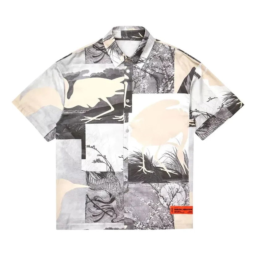 Риза HERON PRESTON Heron Preston Cut Out Graphic Print Bowling Shirt Бяло | HMGA027S21FAB0021001