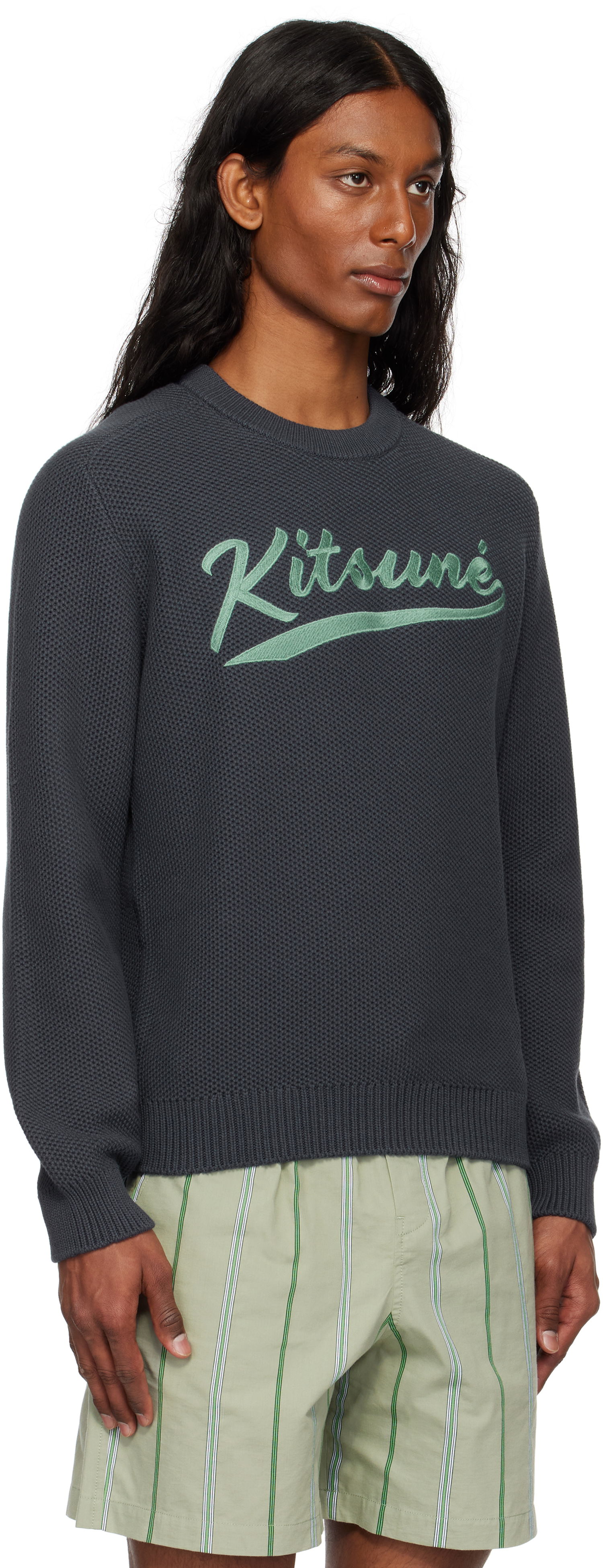 Пуловер MAISON KITSUNÉ Kitsuné Varsity Embroidered Mesh Sweater Сиво | OM00808KT1137, 1