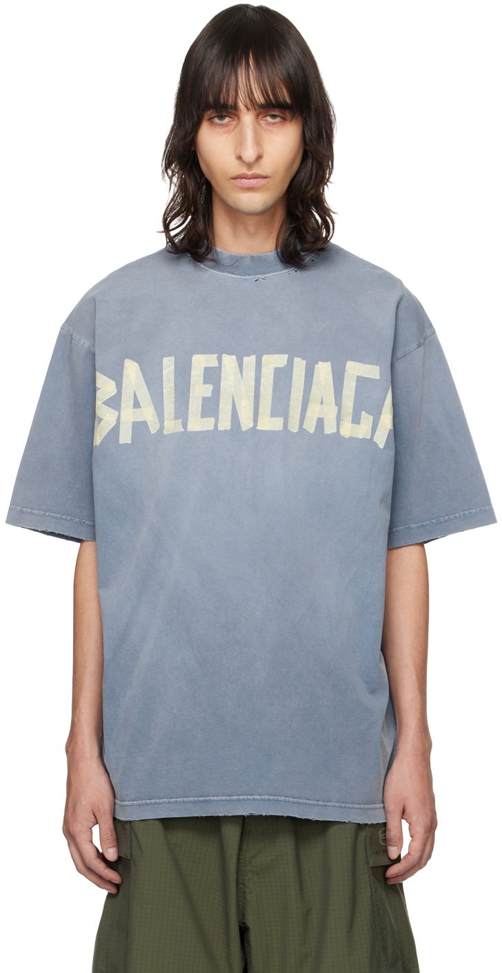 Тениска Balenciaga Tape Type T-Shirt Синьо | 739784-TOVA9-4530