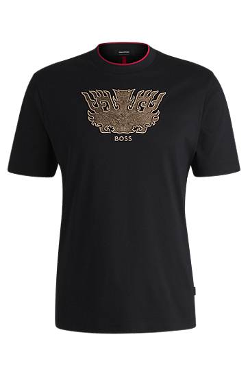 Тениска BOSS BOSS Creation of the Gods T-Shirt with Taotie Embroidery Черно | 50533822, 0
